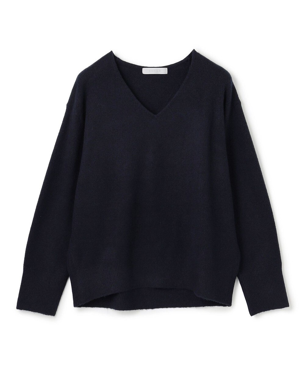 【オンワード】 UNFILO>トップス 【洗える/抗菌防臭】ふわふわニット Vネック ダークネイビー M レディース