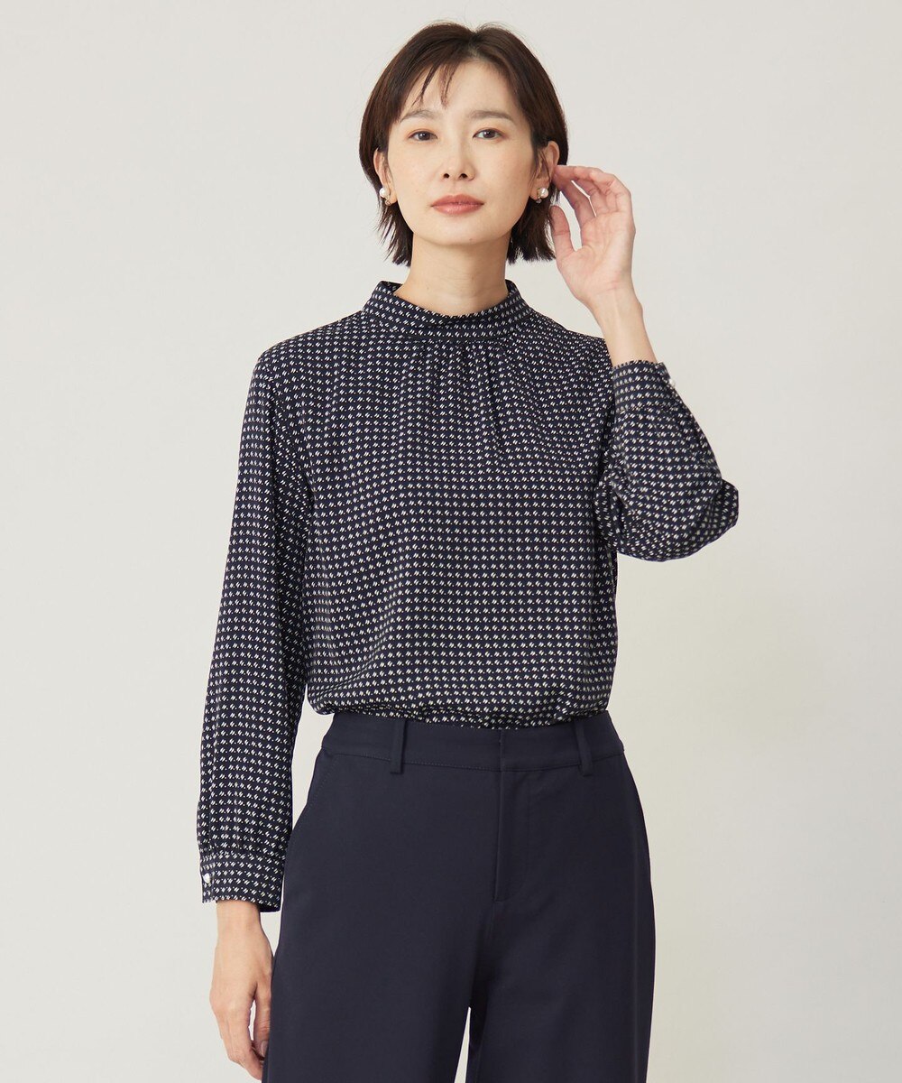 【オンワード】 J.PRESS LADIES L（大きいサイズ）>トップス 【洗える】ポリエステルスエード変形ドットプリント ブラウス ネイビー T13 レディース