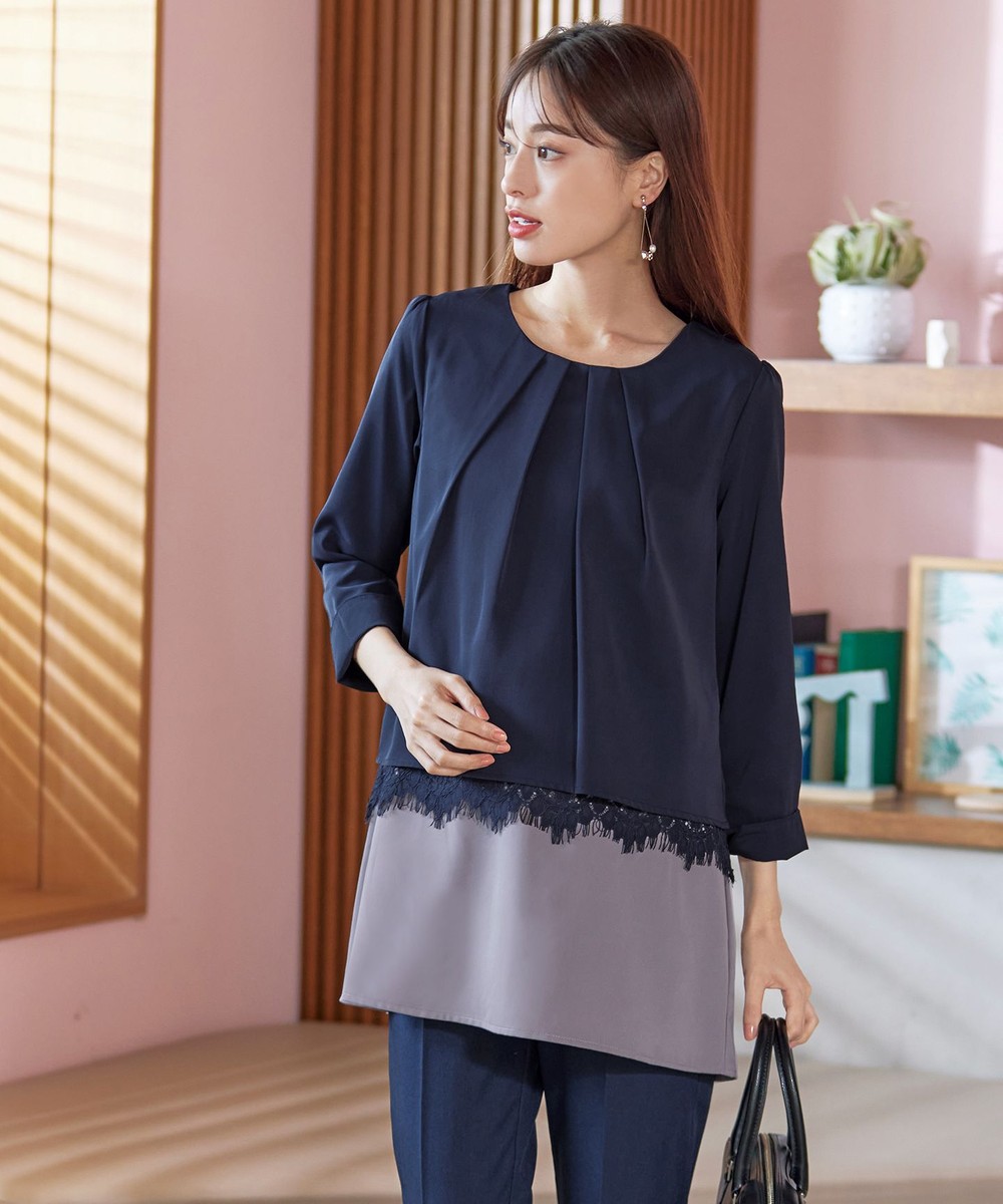 【洗える】レースコンビチュニックブラウス