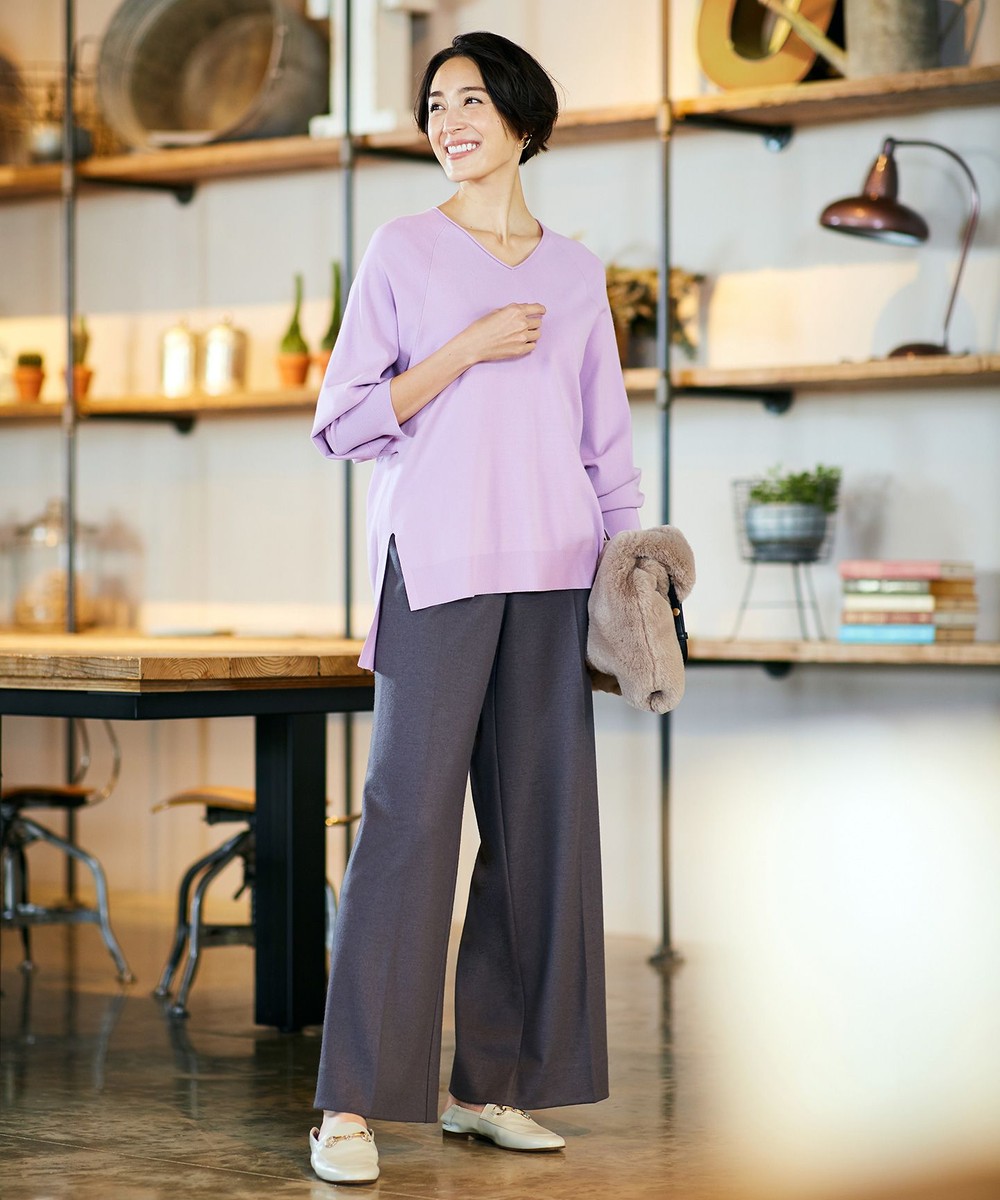 【オンワード】 自由区 L>パンツ 【洗える】ウールジャージー パンツ グレー 44 レディース 【送料無料】