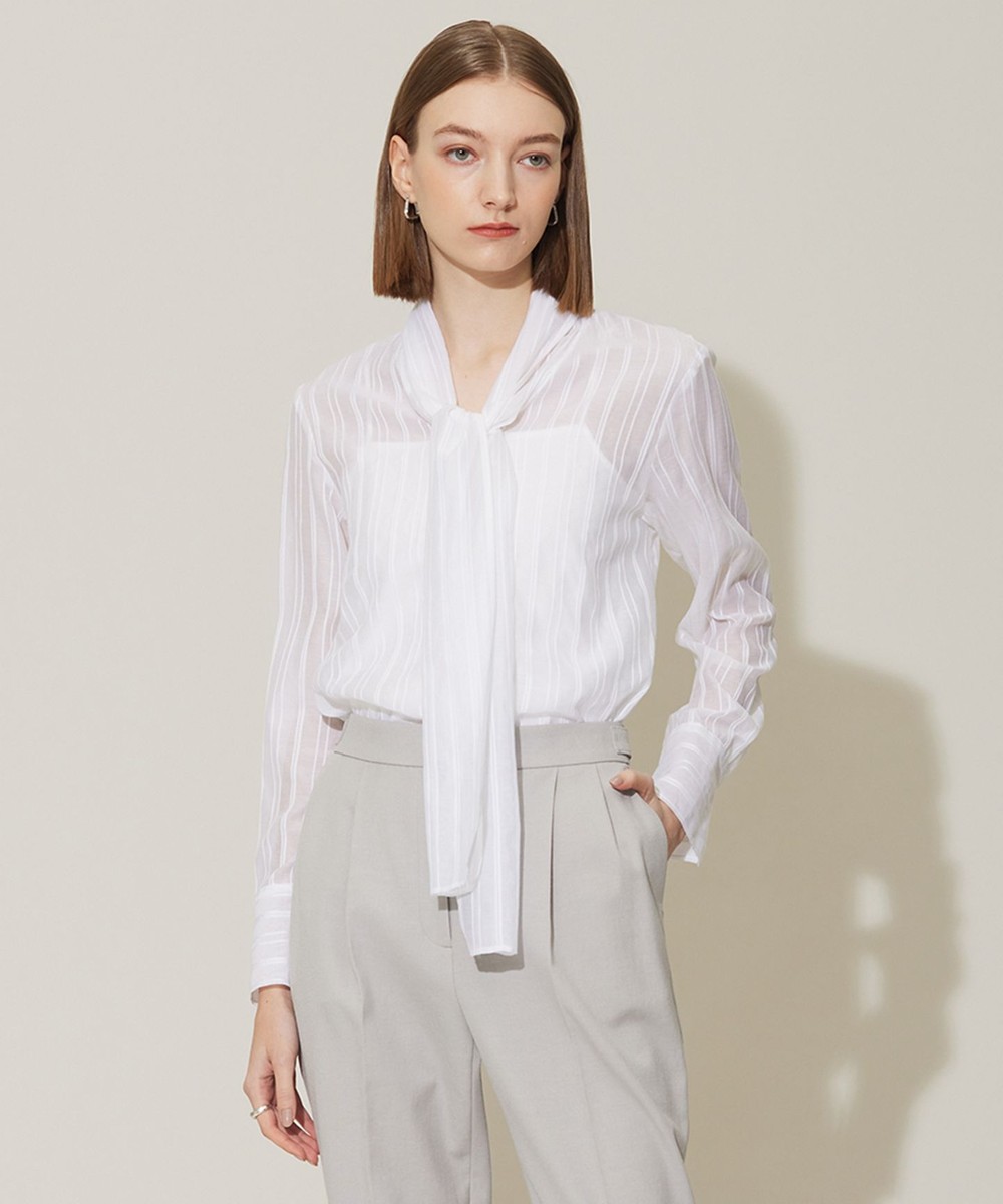 【オンワード】 ICB>トップス C/Siドビーストライプ ボウタイブラウス オフホワイト 4 レディース 【オンワード】 ICB>トップス C/Siドビーストライプ ボウタイブラウス オフホワイト 4 レディース