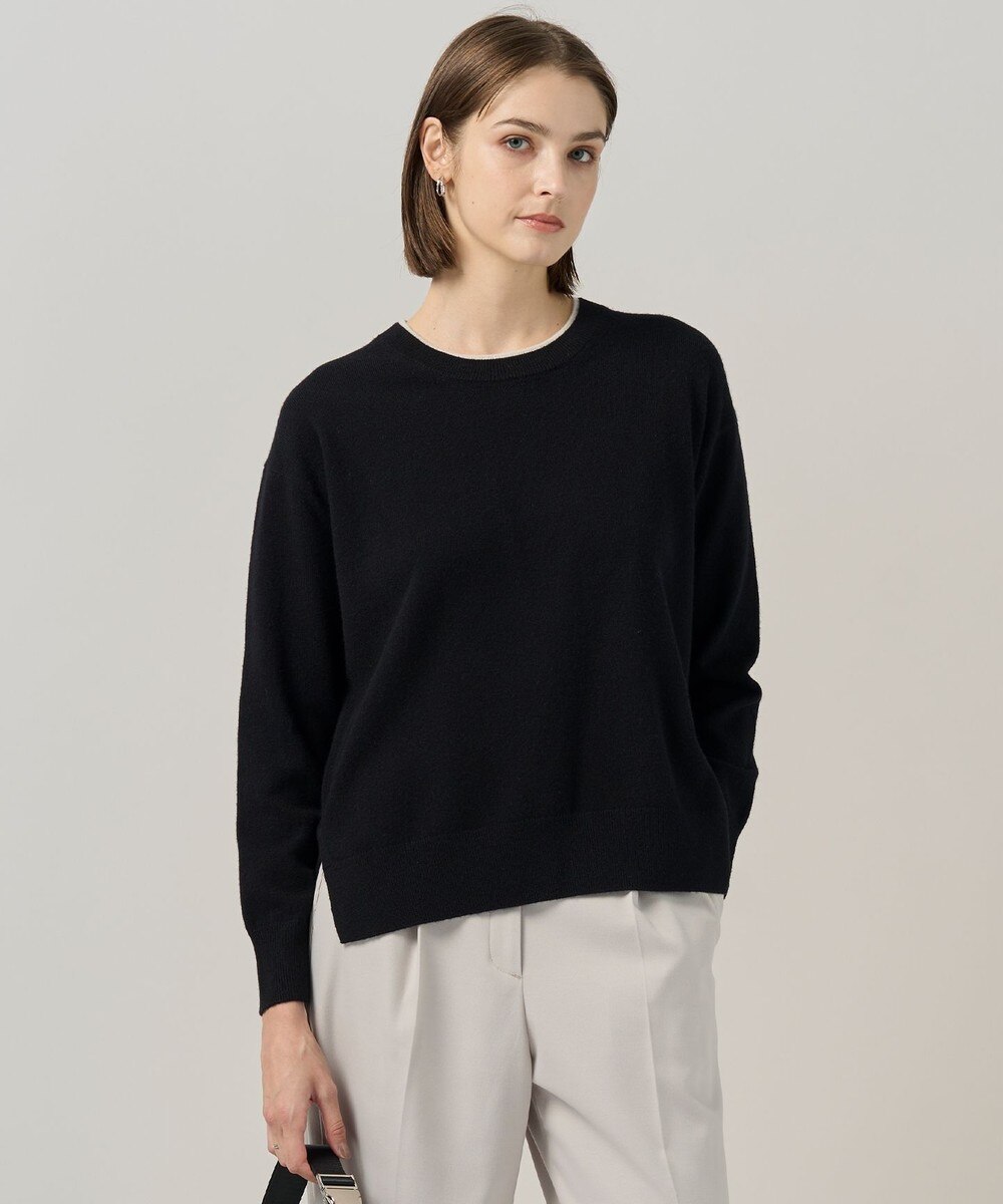 【オンワード】 ICB>トップス 【新色追加・洗える】ソフトカシミヤミックス クルーネックニット ブラック［トープ配色］ XS レディース