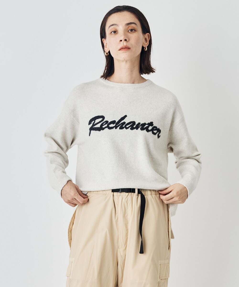 【オンワード】 UNFILO>トップス 【洗える/抗菌防臭】ふわふわニット ロゴジャガード グレージュ×ブラックロゴ L レディース