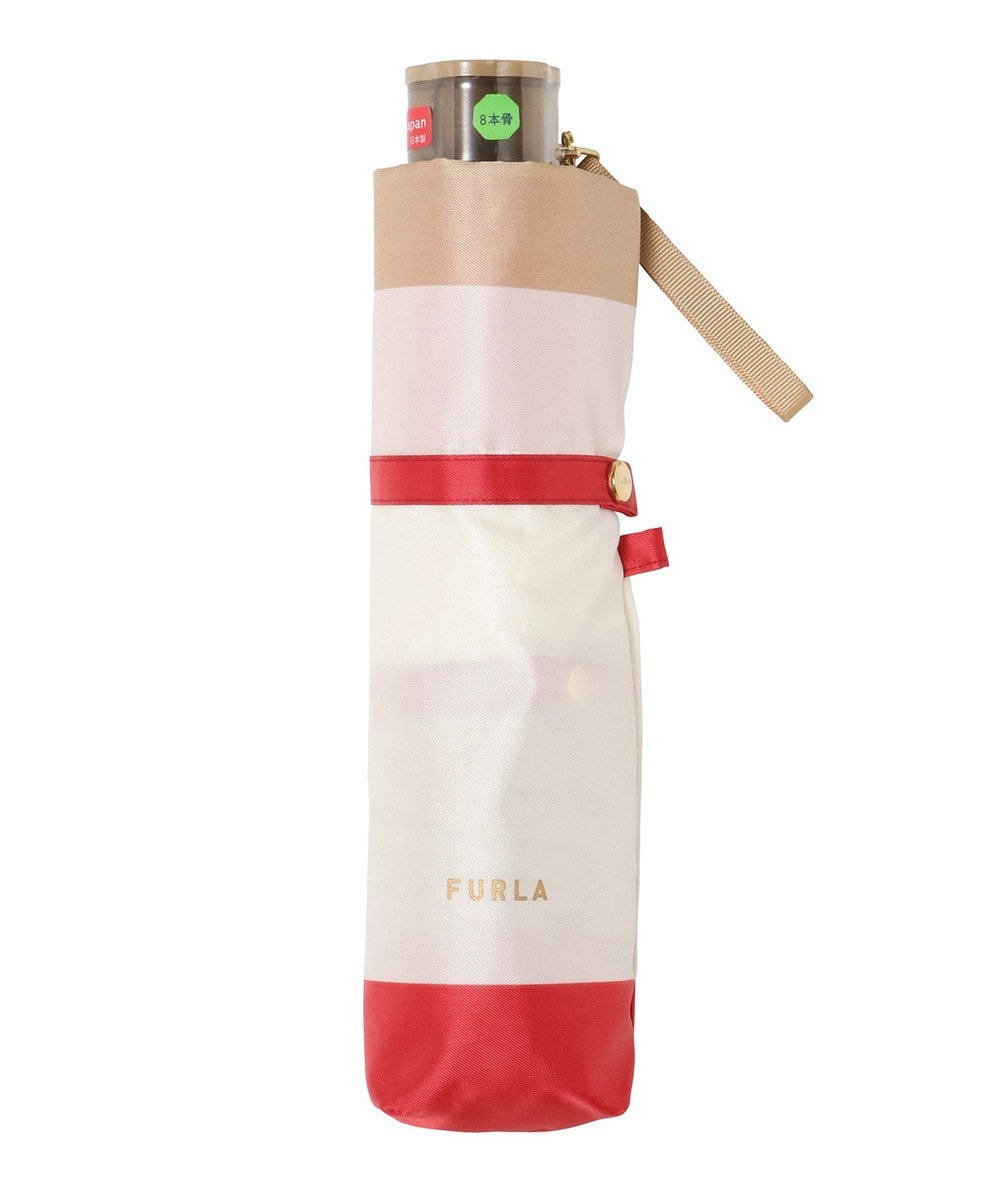 MOONBAT>ファッション雑貨 FURLA 【日本製】折りたたみ傘 カラーボーダー レッド F レディース 【送料無料】