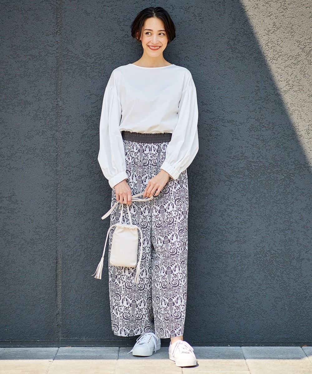 【オンワード】 自由区>パンツ 【Sサイズ有】アラベスクプリント ワイドパンツ グレー 38 レディース 【送料無料】