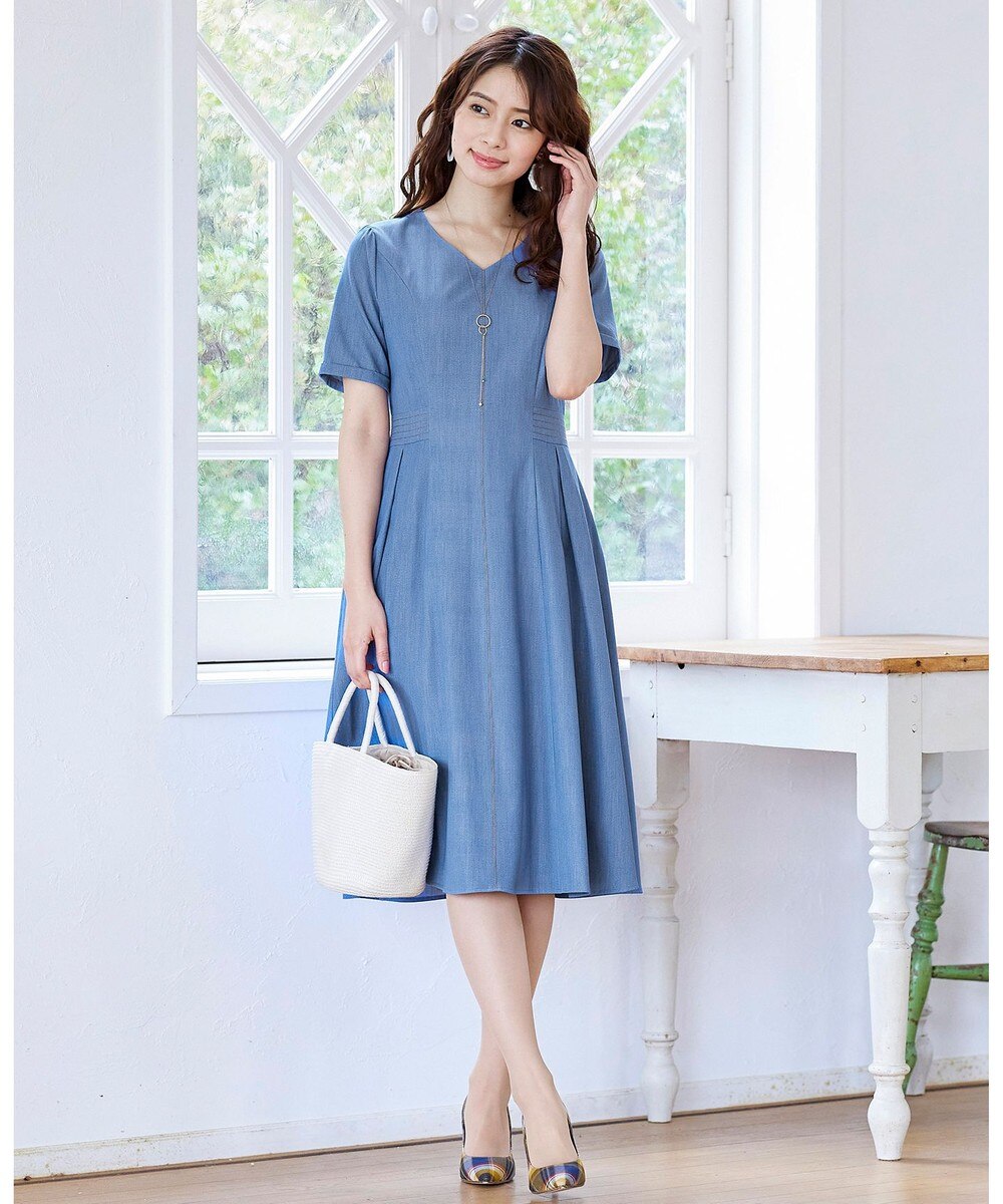 【洗える】大人カジュアルなデニムフレアワンピース