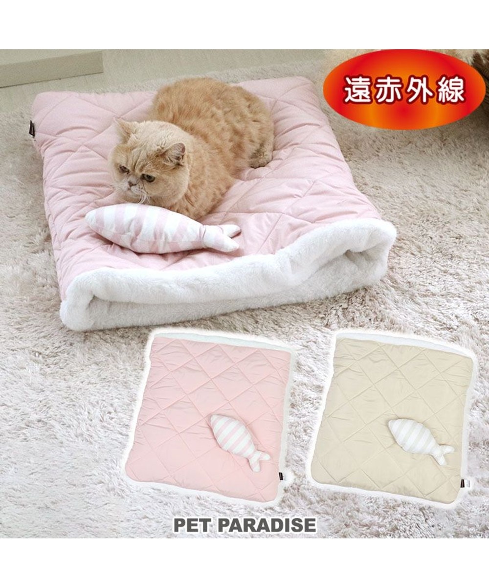 20%OFF！PET PARADISE>ペットグッズ 猫 ベッド おしゃれ 遠赤外線 筒型 寝袋 カドラー (55×55cm) リバーシブル ベージュ ピンク ピンク（淡） - 【送料無料】