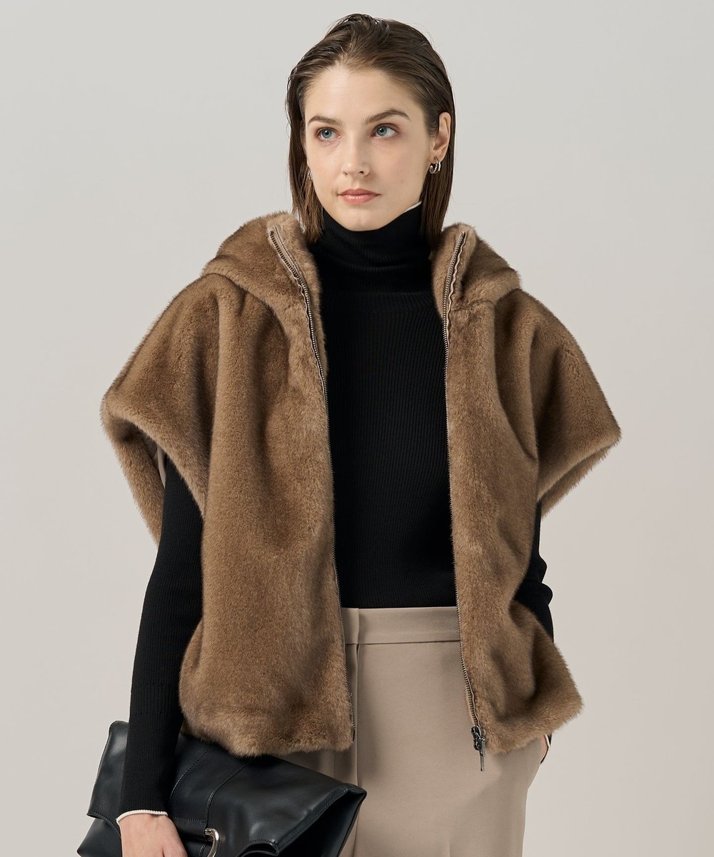 【オンワード】 ICB>ジャケット/アウター 【洗える】ミンクライクファー フーディジレ コート モカ 4 レディース