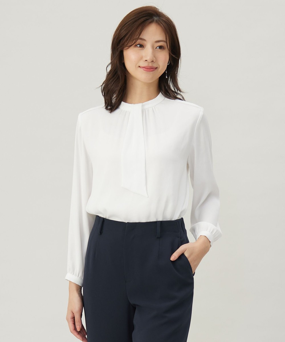 【オンワード】 J.PRESS LADIES S（小さいサイズ）>トップス ジョーゼット モックネック カットソー ホワイト S レディース