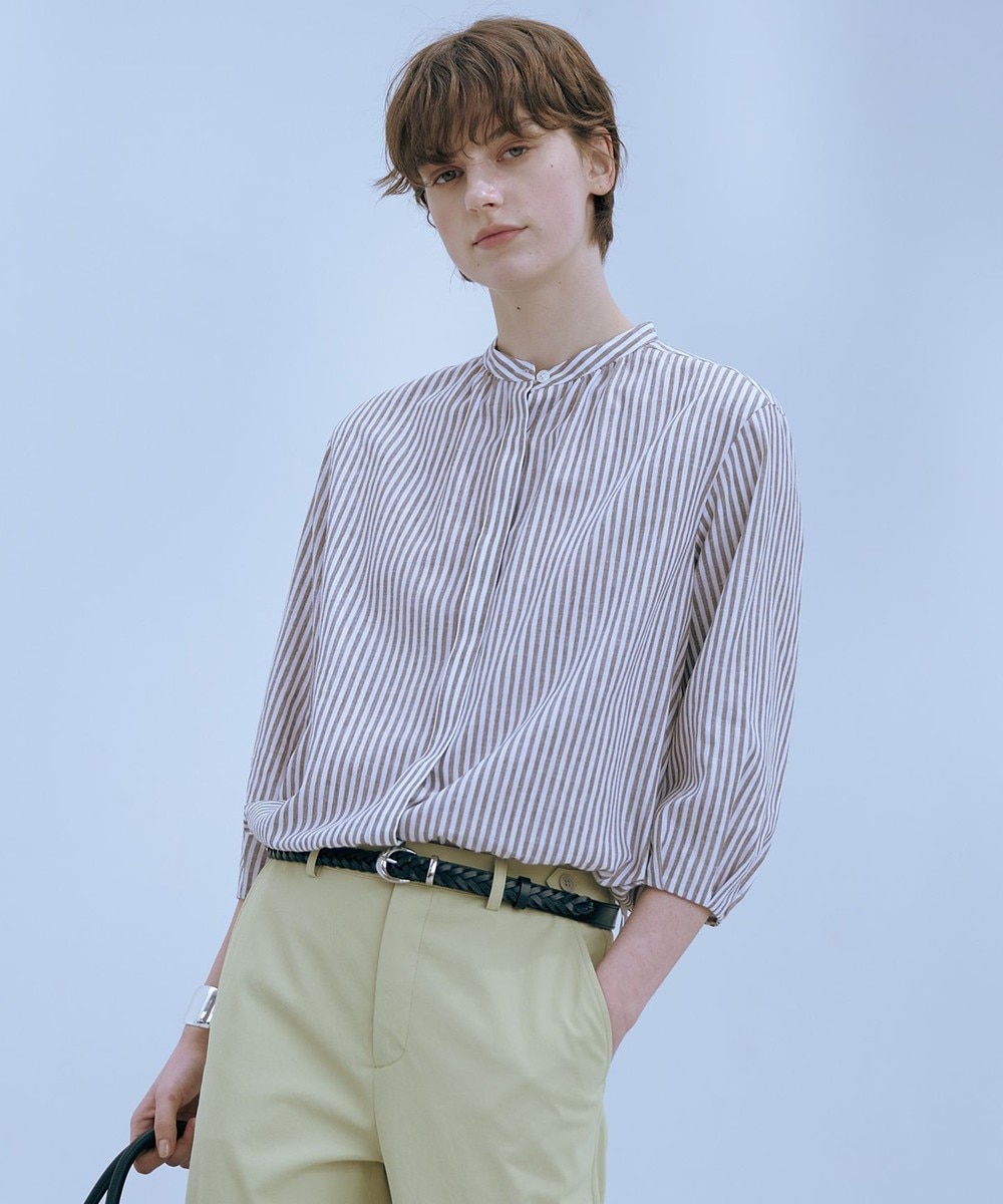 【オンワード】 J.PRESS LADIES S(小さいサイズ)>トップス 【洗える・接触冷感・吸水速乾】麻STRIPE バンドカラー シャツ ブラウス ブラウンストライプ P5 レディース 【オンワード】 J.PRESS LADIES S(小さいサイズ)>トップス 【洗える・接触冷感・吸水速乾】麻STRIPE バンドカラー シャツ ブラウス ブラウンストライプ P5 レディース