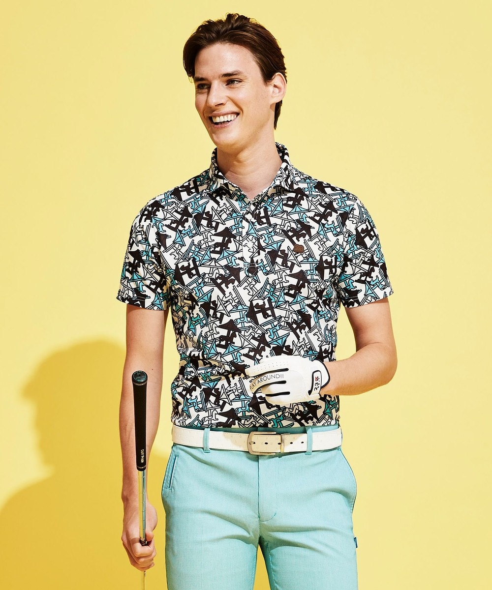 【オンワード】 23区GOLF>トップス 【MEN】【UV/撥水】メリーゴーランド総柄ポロシャツ イエロー LL メンズ 【送料無料】