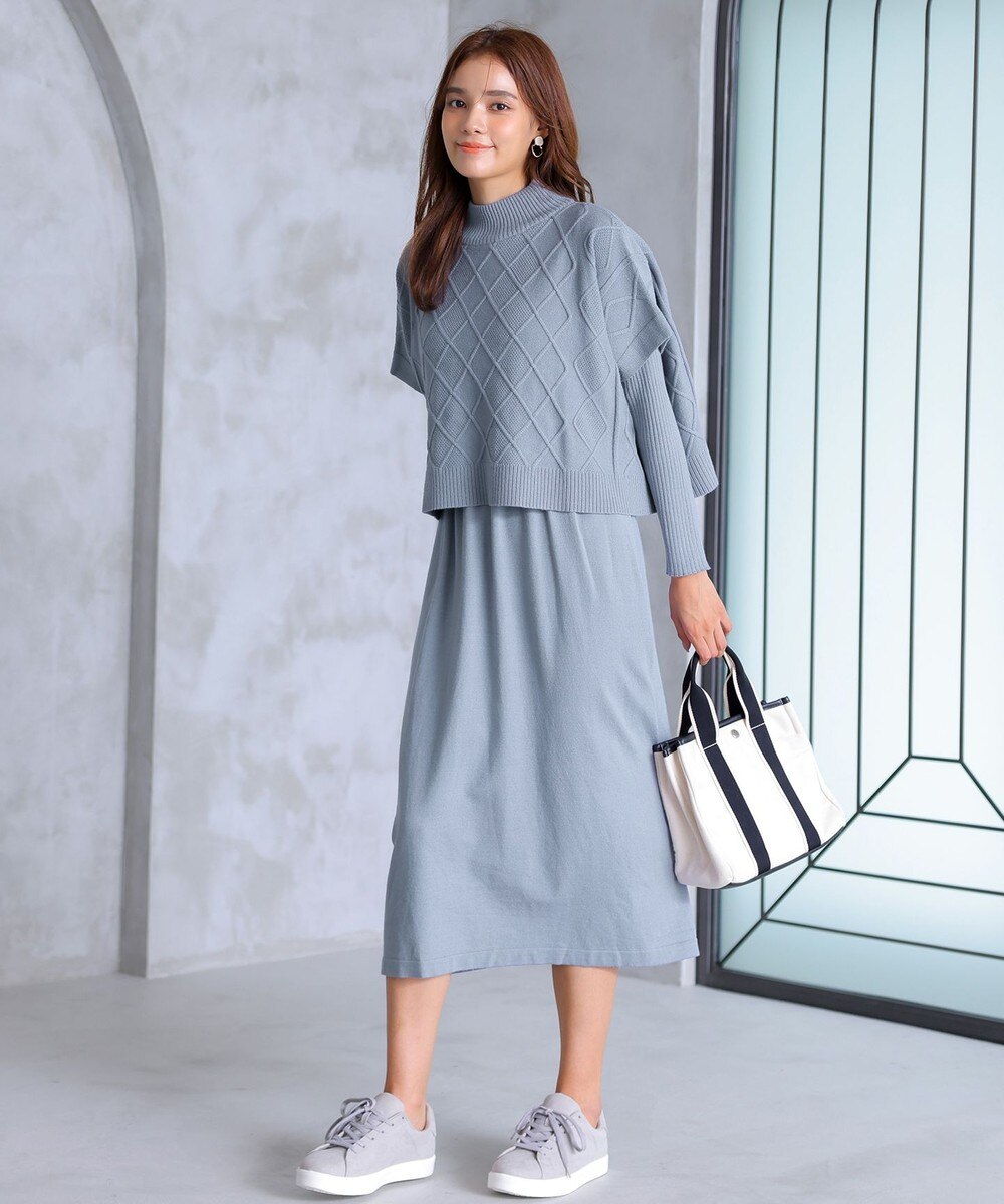 【2点セット】ケーブルトップス&ニットワンピースセット