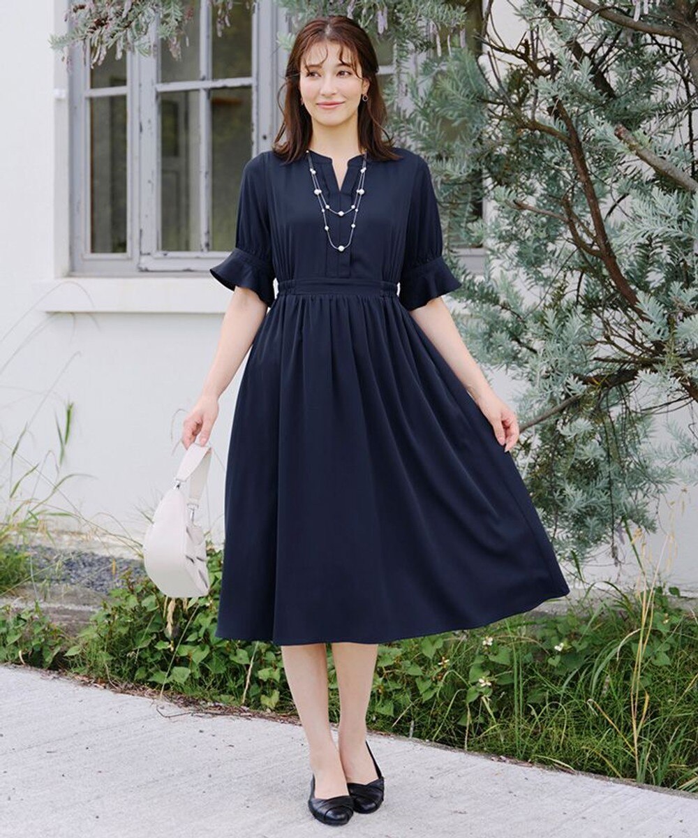 【洗える】キャンディースリーブ花柄ワンピース