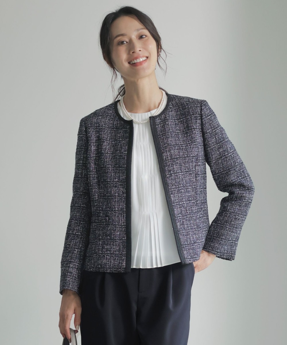 【オンワード】 J.PRESS LADIES>ジャケット/アウター 【セットアップ対応】ファンシーツイード ノーカラー ジャケット ネイビーミックス 13 レディース 【オンワード】 J.PRESS LADIES>ジャケット/アウター 【セットアップ対応】ファンシーツイード ノーカラー ジャケット ネイビーミックス 13 レディース