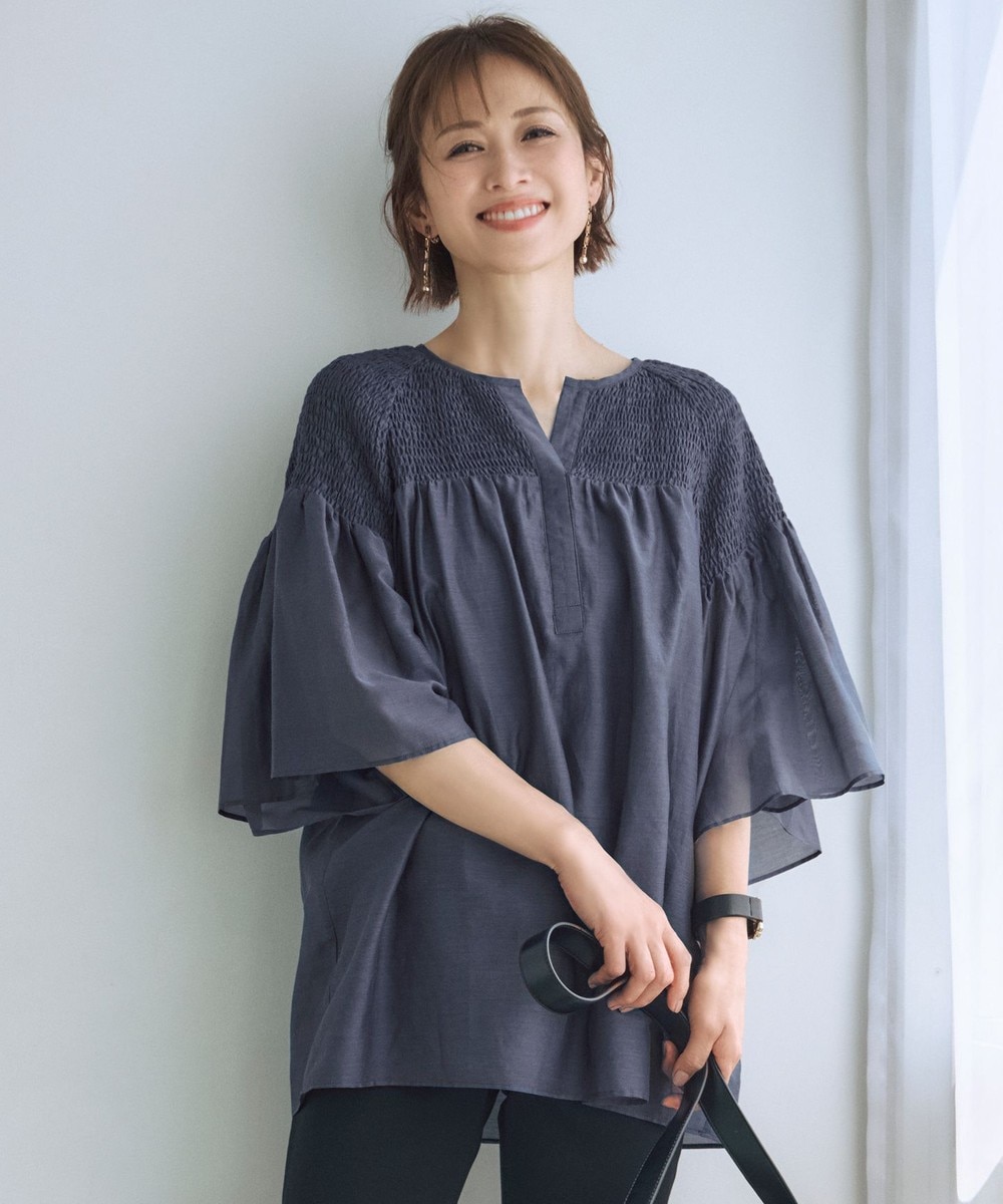 【オンワード】 自由区>トップス 【洗える】シルクコットンローンスモッキング刺繍 ブラウス コバルトブルー 40 レディース 【オンワード】 自由区>トップス 【洗える】シルクコットンローンスモッキング刺繍 ブラウス コバルトブルー 40 レディース