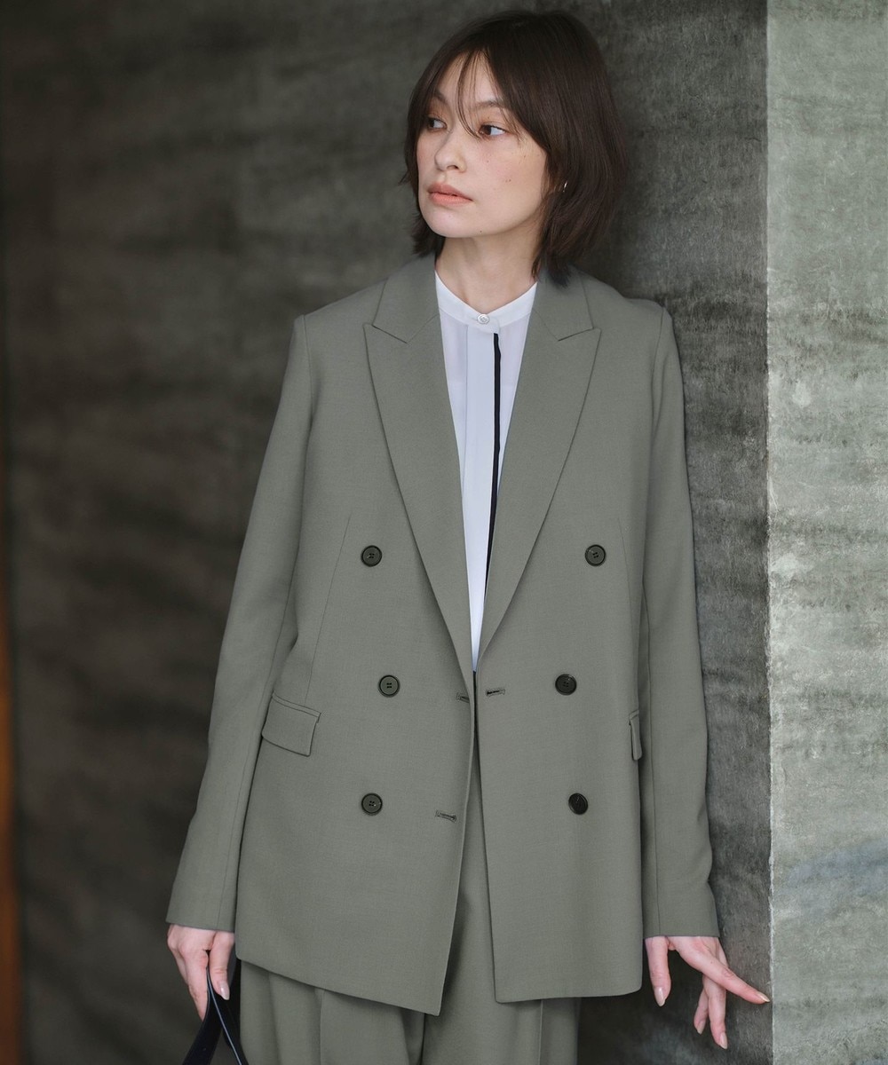 【オンワード】 ICB L(大きいサイズ)>ジャケット/アウター 【UVカット・洗える】ウール2WAYストレッチ ダブルブレストジャケット スモークグリーン 42 レディース 【オンワード】 ICB L(大きいサイズ)>ジャケット/アウター 【UVカット・洗える】ウール2WAYストレッチ ダブルブレストジャケット スモークグリーン 42 レディース