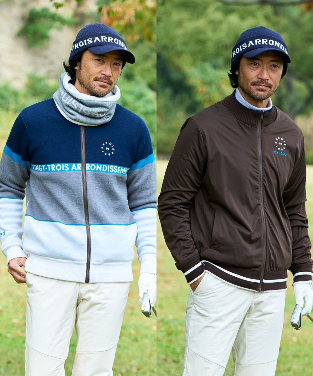 【オンワード】 23区GOLF>ジャケット/アウター 【MEN】リバーシブルニットブルゾン ターコイズブルー M メンズ