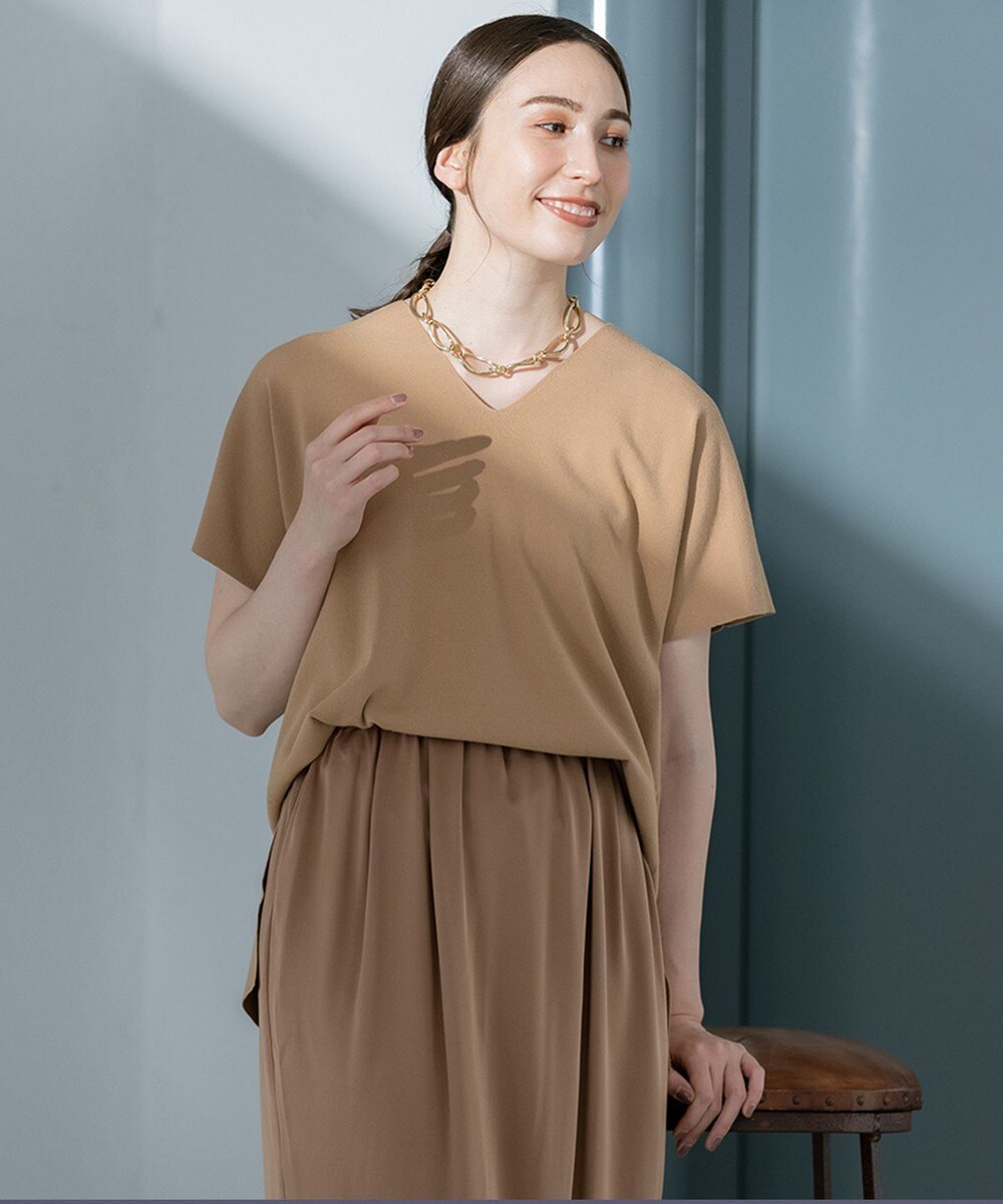 【オンワード】 自由区 L>トップス ヴィスコースストレッチ ニット プルオーバー キャメル 44 レディース 【送料無料】