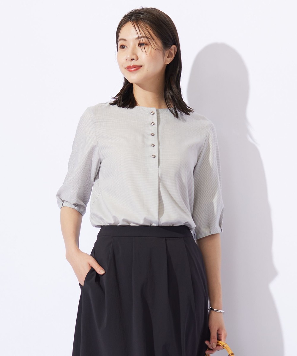 【オンワード】 J.PRESS LADIES>トップス 【洗える】ウォッシャブルキュプラツイル ボートネック ブラウス ライトグレーチェック 11 レディース