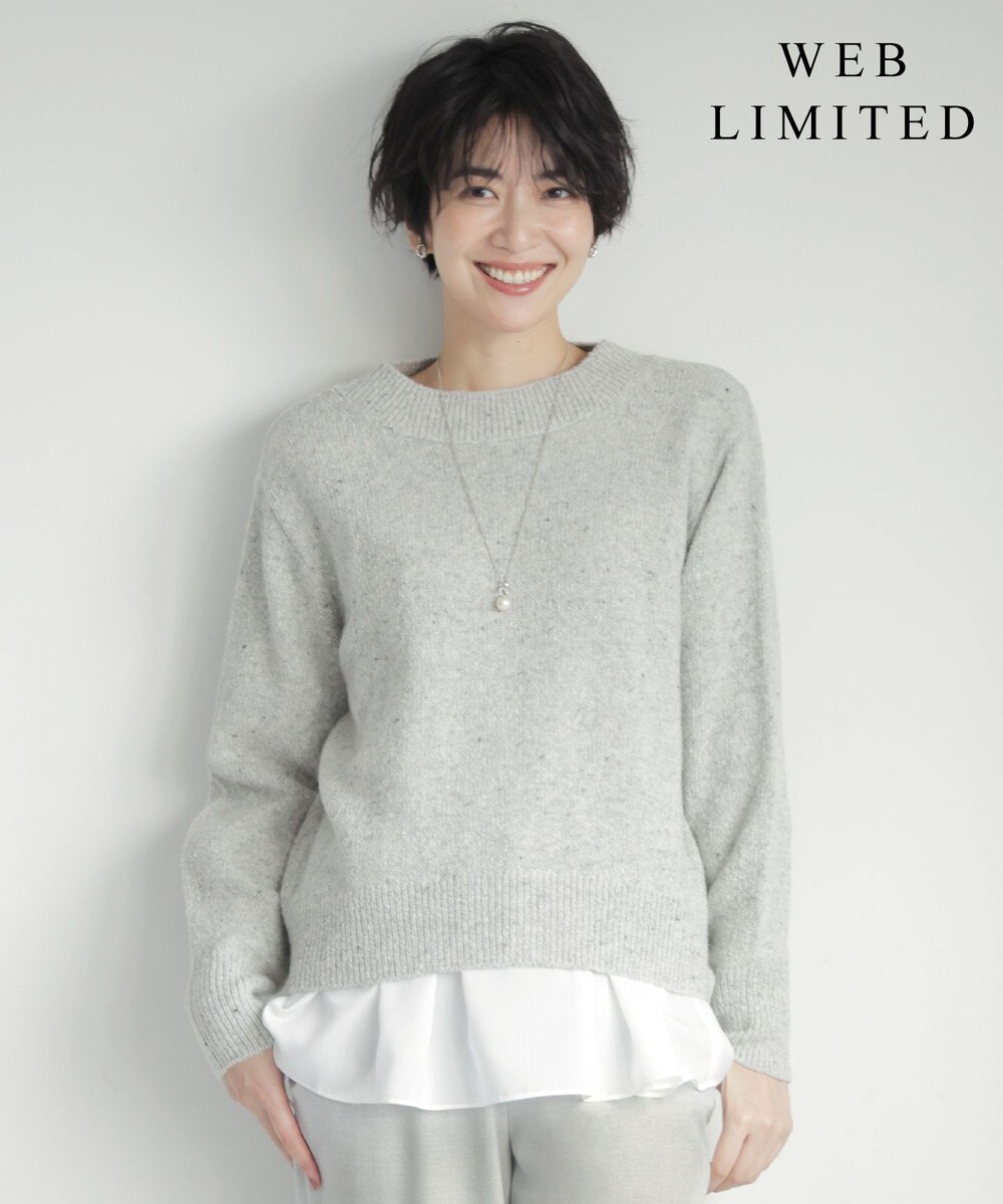 【オンワード】 J.PRESS LADIES L（大きいサイズ）>トップス 【WEB限定・洗える】WOOLY NEP クルーネックニット ライトグレー T13 レディース