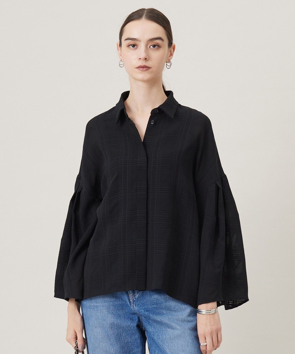 【オンワード】 ICB>トップス 【日本製・洗える】SASHIKO CHECK シャツ ブラック 4 レディース