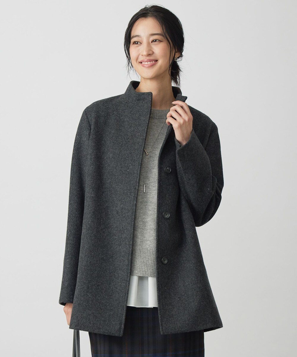 【オンワード】 J.PRESS LADIES L(大きいサイズ)>ジャケット/アウター ショートビーバー ミディ丈 スタンドカラー コート チャコール T15 レディース 【オンワード】 J.PRESS LADIES L(大きいサイズ)>ジャケット/アウター ショートビーバー ミディ丈 スタンドカラー コート チャコール T15 レディース