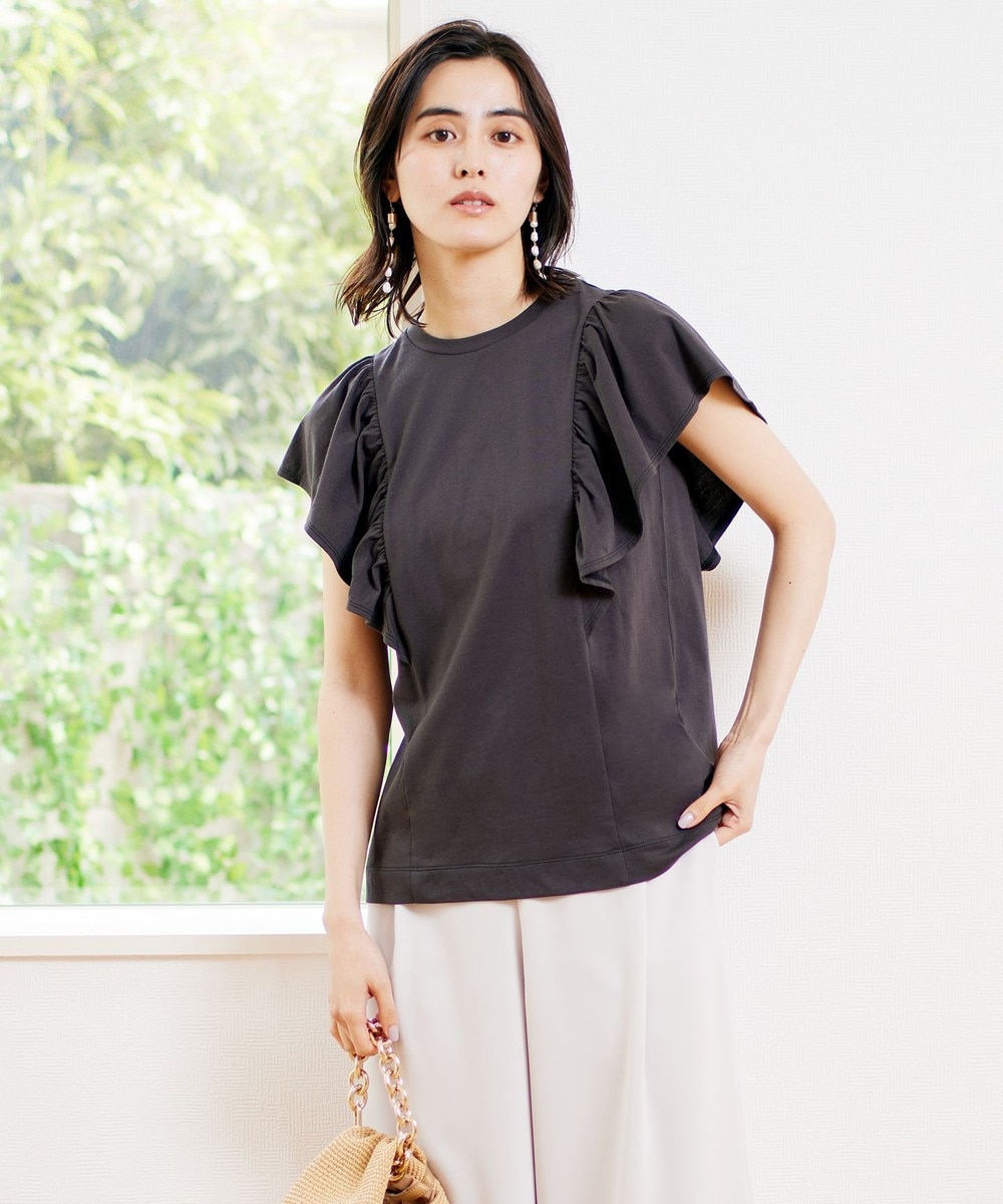 【吸水速乾/マシンウォッシャブル】フリルスリーブ Tシャツ