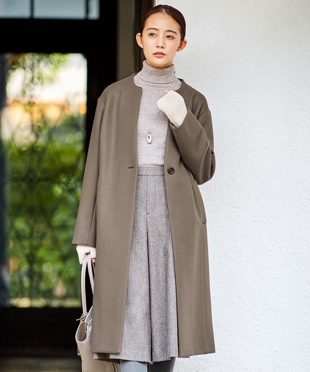 【オンワード】 J.PRESS LADIES S>ジャケット/アウター 【洗える】WOOLLET ノーカラー ロングコート ライトグレー S レディース 【送料無料】