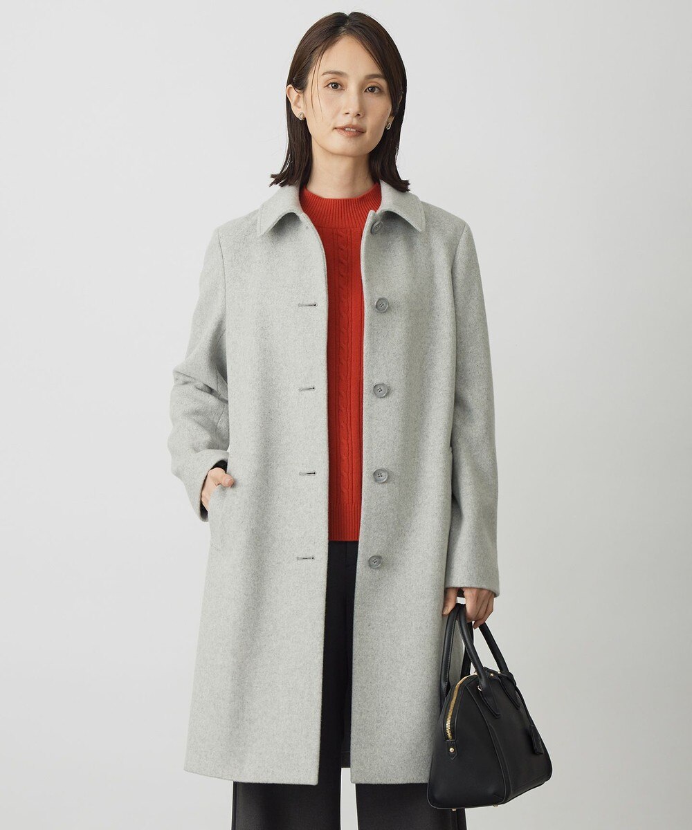 【オンワード】 J.PRESS LADIES L（大きいサイズ）>ジャケット/アウター ショートビーバー ロング丈 ステンカラー コート トップグレー T13 レディース