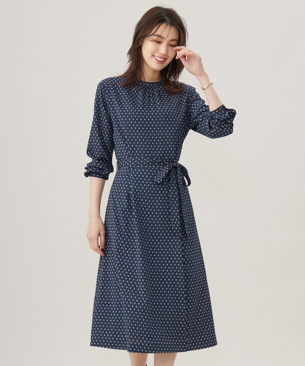 【オンワード】 J.PRESS LADIES L（大きいサイズ）>ワンピース 【洗える】ジオメトリックプリント ワンピース ブルーグレープリント T13 レディース