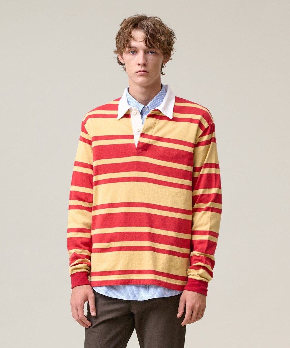 【オンワード】 J.PRESS MEN>トップス ソフトタッチコットンマルチボーダー ラガーポロシャツ レッド S メンズ