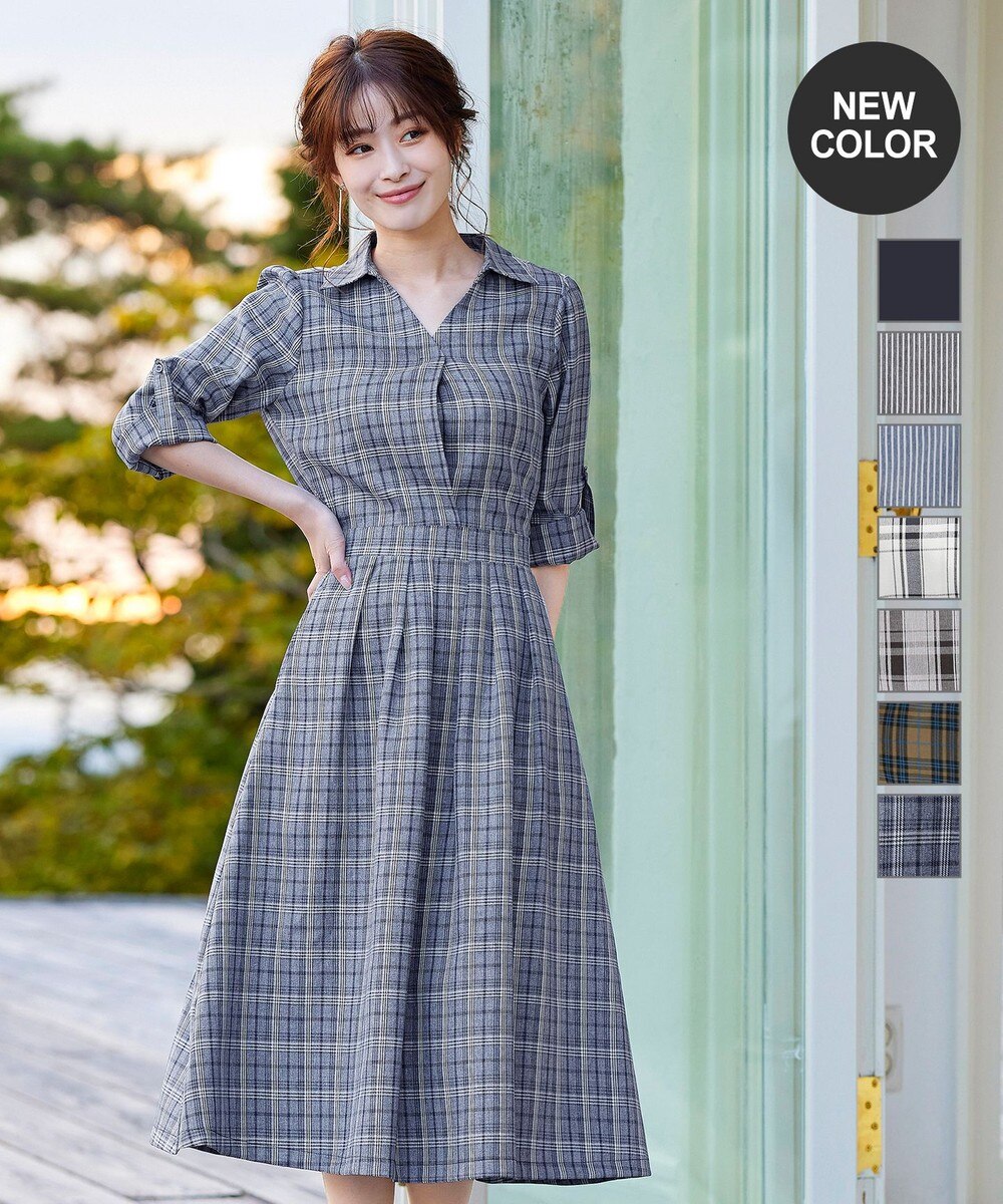 【洗える】小顔効果も期待できるスキッパーシャツワンピース