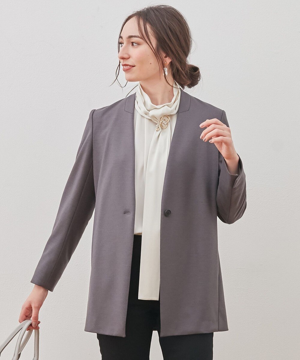 【オンワード】 自由区 L>ジャケット/アウター 【セットアップ対応】ウールジャージー ノーカラージャケット ベージュ 48 レディース 【送料無料】