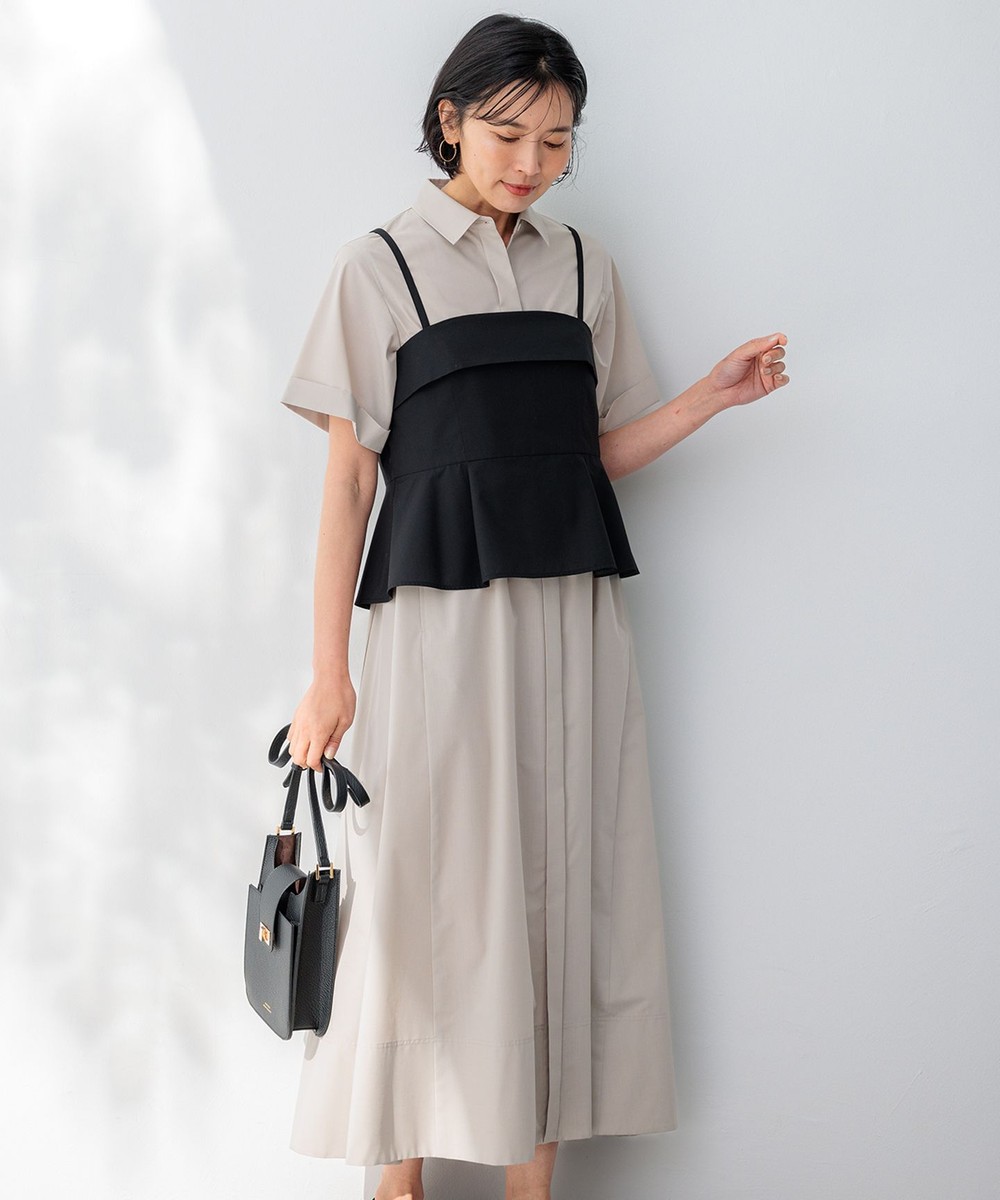 【オンワード】 23区 L（大きいサイズ）>ワンピース 【CLASSY.コラボ】ビスチェコンビ シャツワンピース 【WEB限定】ベージュ×ブラック 48 レディース