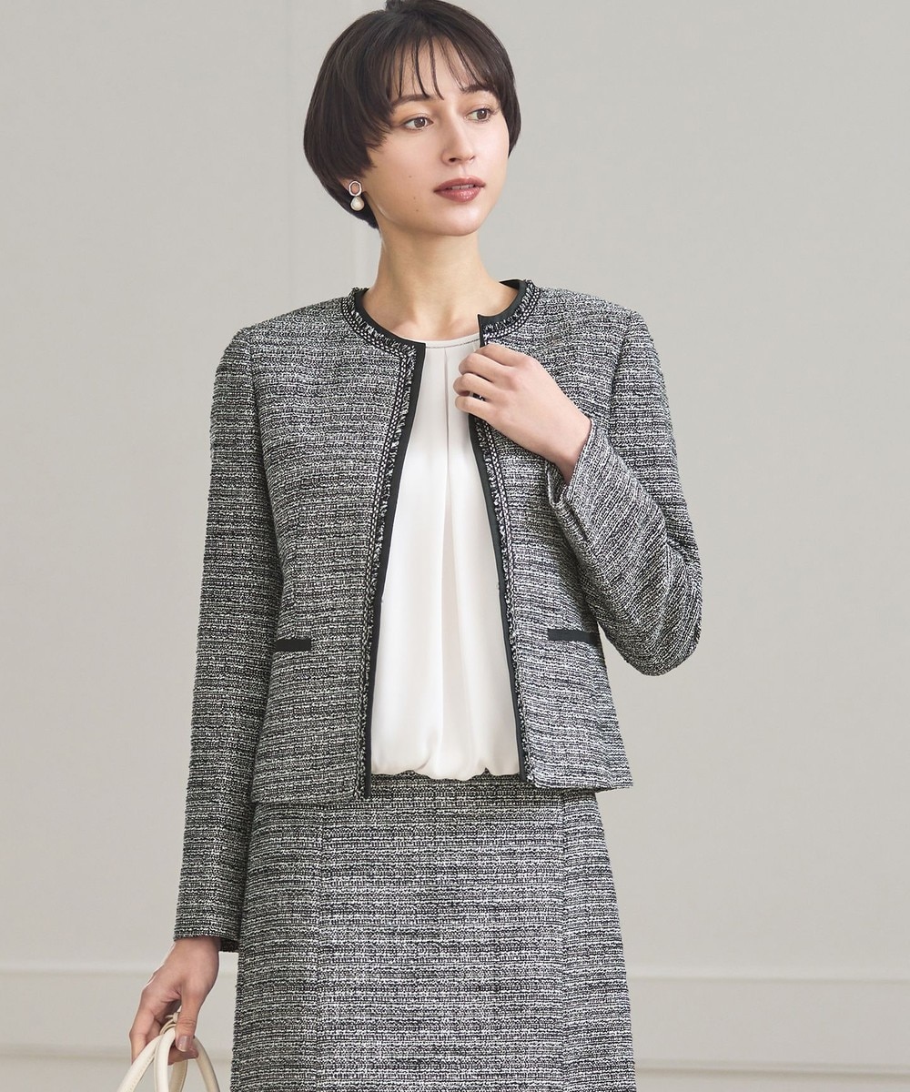 【オンワード】 23区 L(大きいサイズ)>ジャケット/アウター 【先行予約/セットアップ対応】ライトシャインツイード ノーカラージャケット ブラックミックス 44 レディース 【オンワード】 23区 L(大きいサイズ)>ジャケット/アウター 【先行予約/セットアップ対応】ライトシャインツイード ノーカラージャケット ブラックミックス 44 レディース