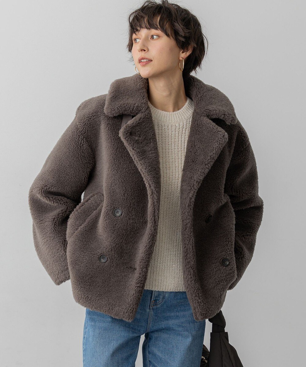 【オンワード】 23区 L（大きいサイズ）>ジャケット/アウター 【CanCam11月号掲載】ECOPELテディボア ダブルフロント アウター グレー 44 レディース