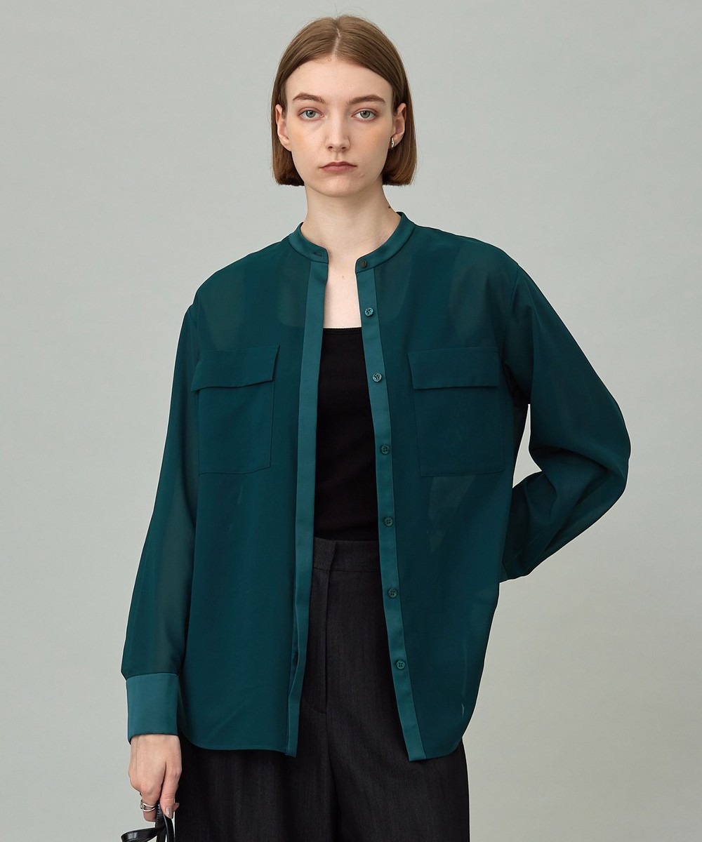 【オンワード】 ICB>トップス 【洗える】シアーボイル バンドカラーシャツ ピーコック 4 レディース 【オンワード】 ICB>トップス 【洗える】シアーボイル バンドカラーシャツ ピーコック 4 レディース