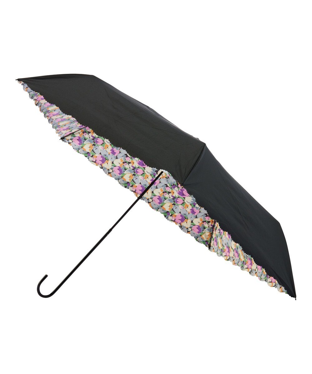 MOONBAT>ファッション雑貨 estaa 晴雨兼用 折りたたみ傘 日傘 ブルーミング 遮光 遮熱 UV ブラック 親骨50cm レディースの大画像