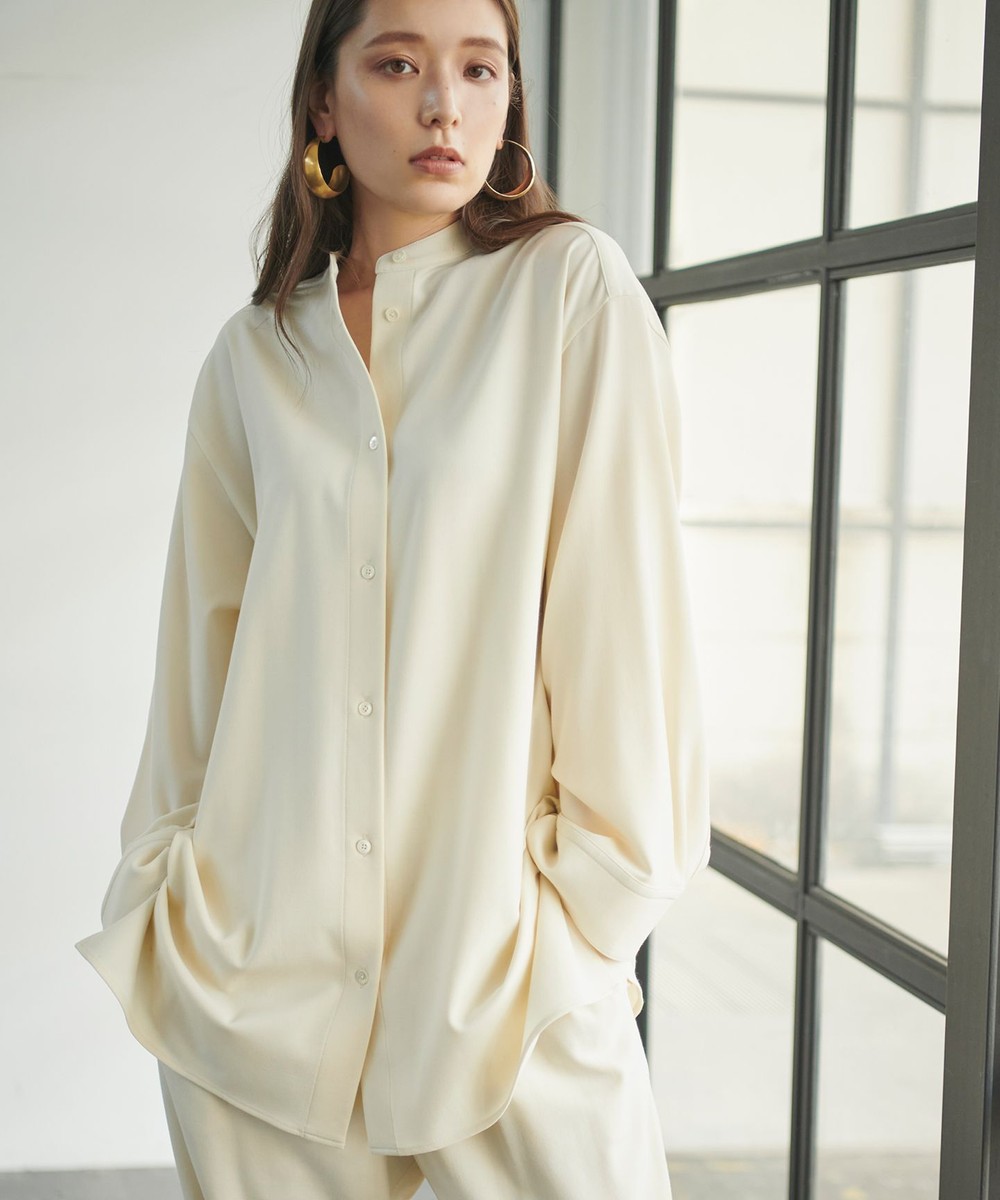 【オンワード】 #Newans>トップス 【洗える】ウール混ソフトストレッチシャツ アイボリー 1 レディース 【送料無料】