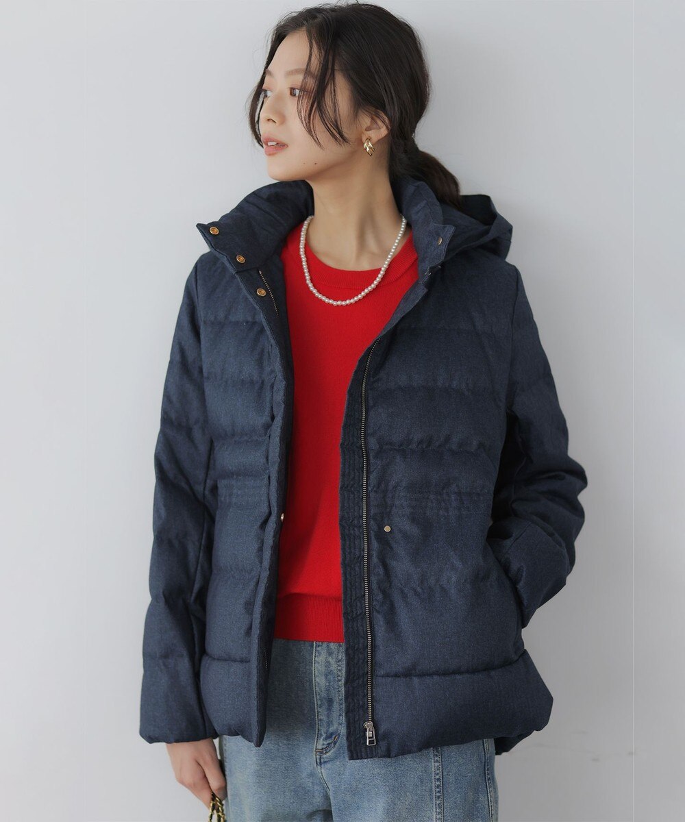 【オンワード】 組曲>ジャケット/アウター ライトタフタショート ダウン ネイビーツイード 1 レディース