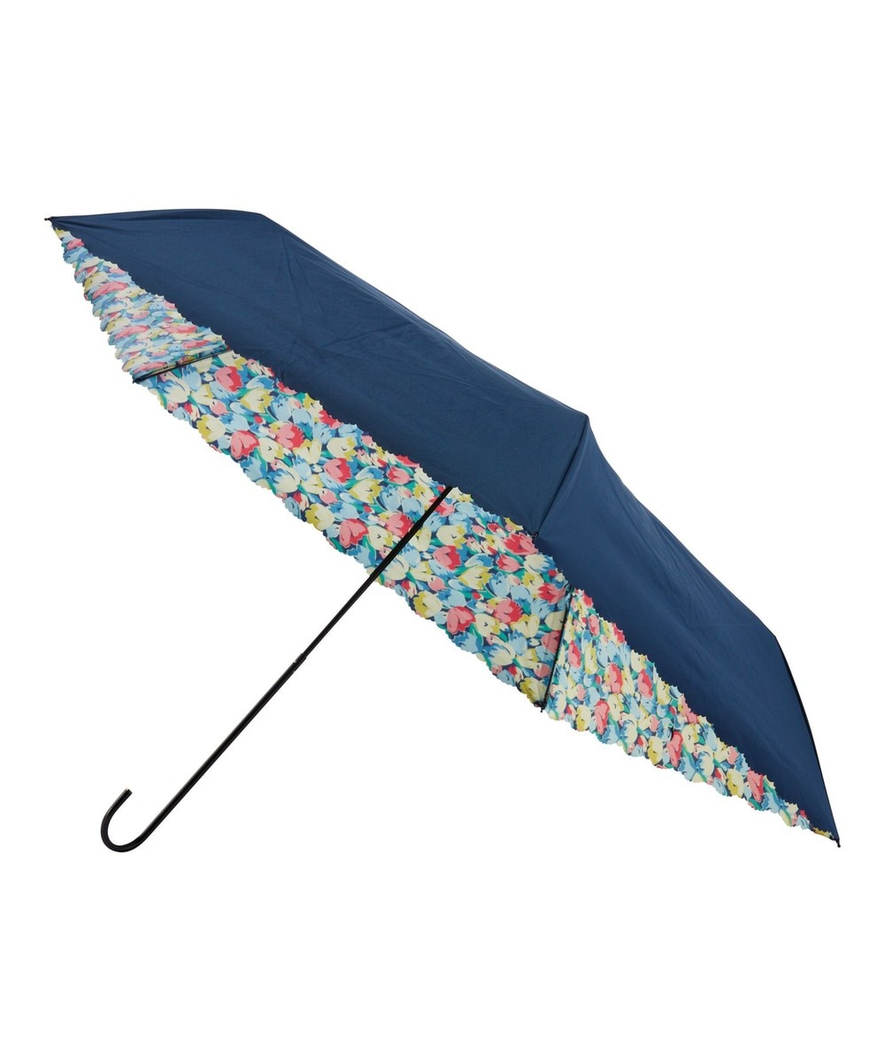MOONBAT>ファッション雑貨 estaa 晴雨兼用 折りたたみ傘 日傘 ブルーミング 遮光 遮熱 UV ディープブルー 親骨50cm レディースの大画像