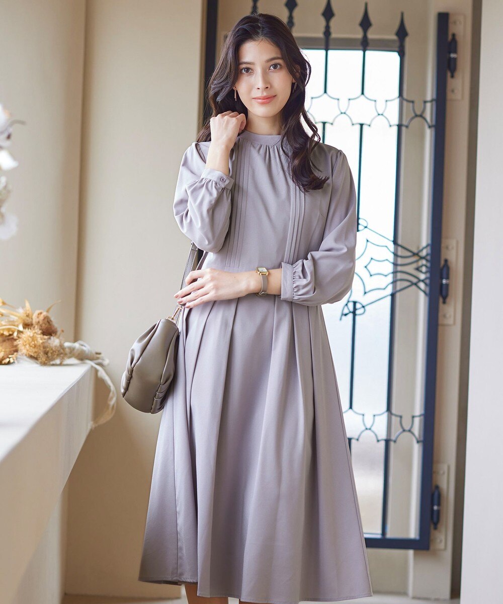 【洗える】ハイネックピンタックワンピース