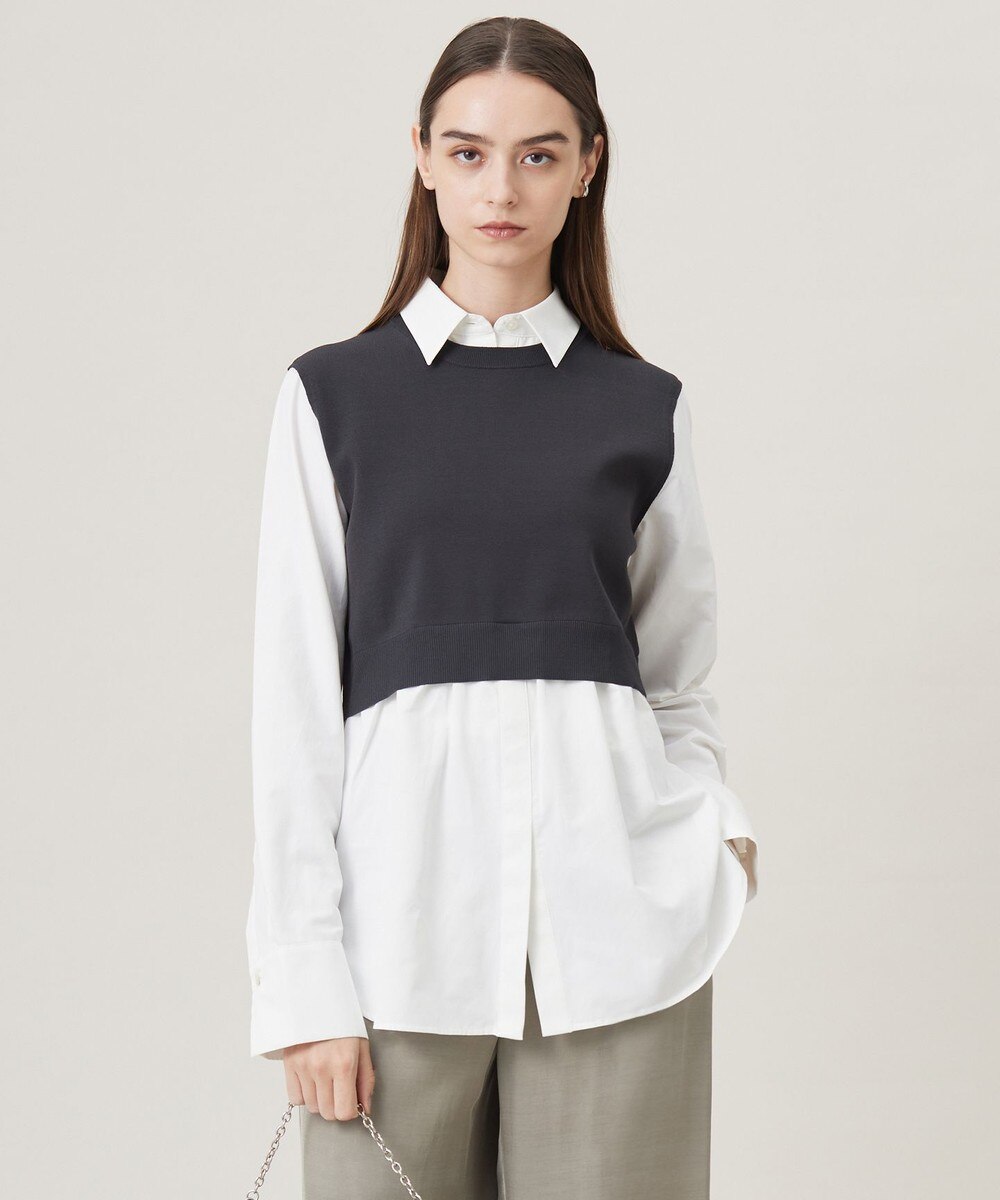 【オンワード】 ICB>トップス 【2WAY・洗える】シャツクロスコンビニットプルオーバー チャコール XS レディース 【オンワード】 ICB>トップス 【2WAY・洗える】シャツクロスコンビニットプルオーバー チャコール XS レディース