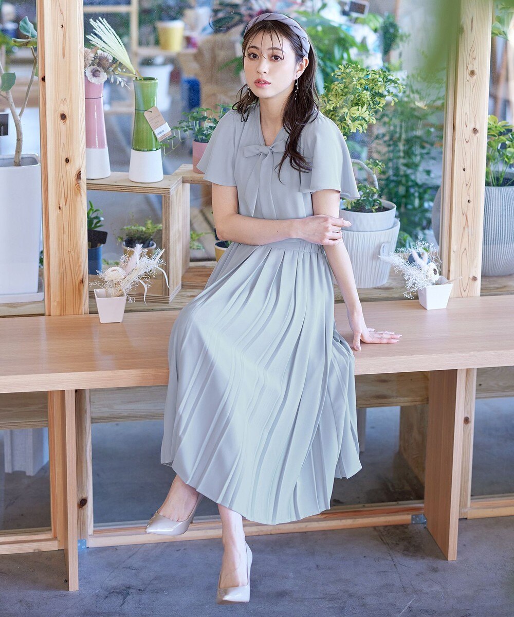 【洗える】リボンタイプリーツワンピース