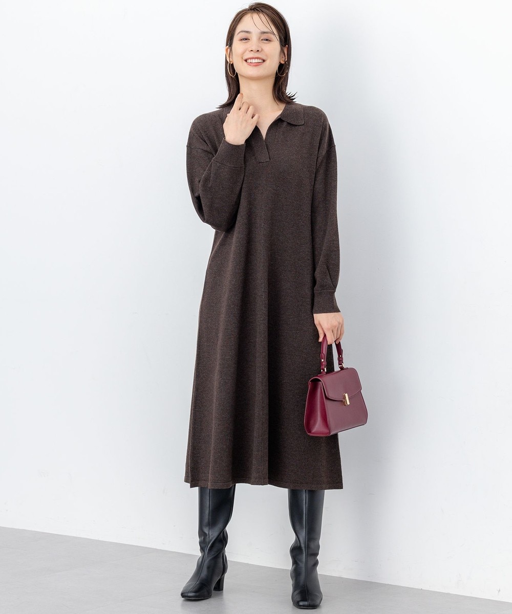 【オンワード】 組曲 S(小さいサイズ)>ワンピース 【加藤ローサさん着用】スキッパーニット ワンピース ダークブラウン S2 レディース 【オンワード】 組曲 S(小さいサイズ)>ワンピース 【加藤ローサさん着用】スキッパーニット ワンピース ダークブラウン S2 レディース