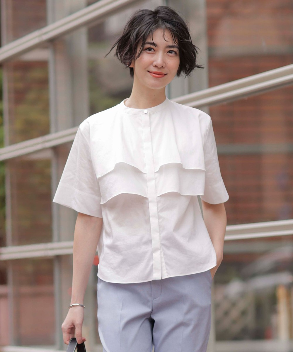 【オンワード】 J.PRESS LADIES L(大きいサイズ)>トップス 【洗える】ラミーポプリン ティアード ブラウス ホワイト T15 レディース 【オンワード】 J.PRESS LADIES L(大きいサイズ)>トップス 【洗える】ラミーポプリン ティアード ブラウス ホワイト T15 レディース