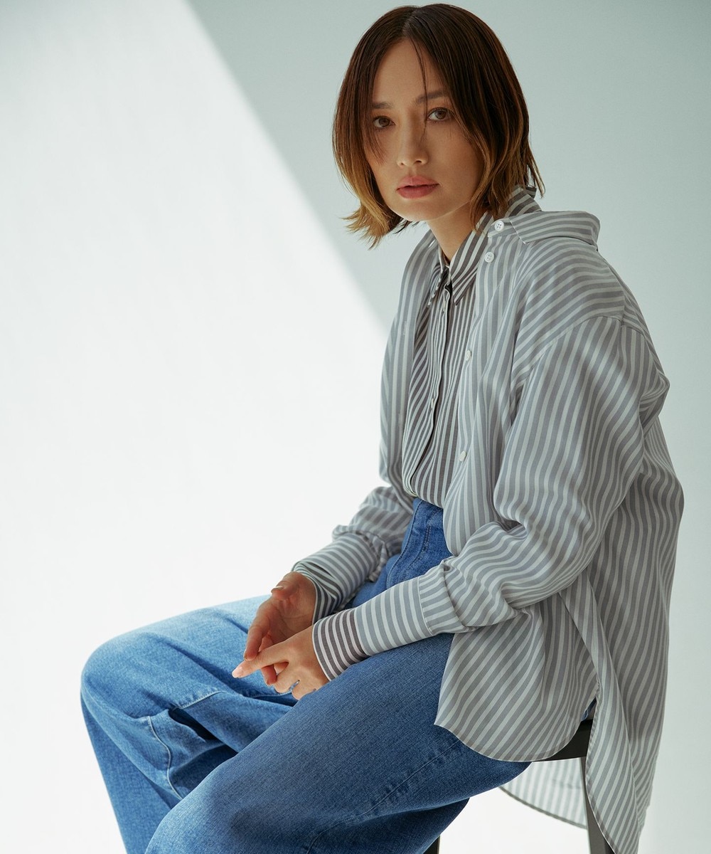 【オンワード】 ICB>トップス 【接触冷感・洗える】 キュプラローンストライプ シャツ ブラックストライプ 2 レディース 【オンワード】 ICB>トップス 【接触冷感・洗える】 キュプラローンストライプ シャツ ブラックストライプ 2 レディース