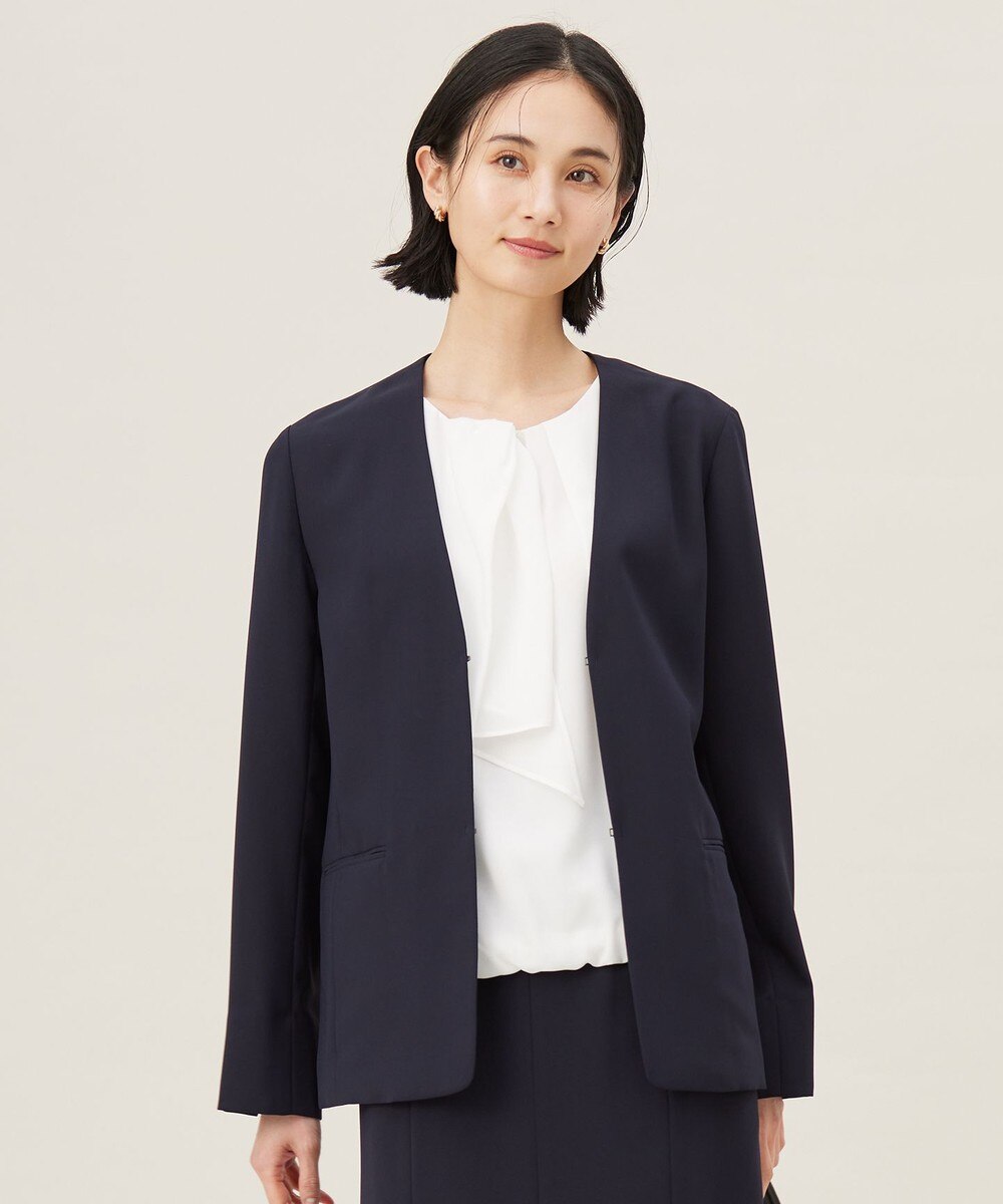 【オンワード】 自由区>ジャケット/アウター 【セットアップ対応・接触冷感・UVケア・洗える】ライトストレッチノーカラー ジャケット ネイビー 38 レディース 【オンワード】 自由区>ジャケット/アウター 【セットアップ対応・接触冷感・UVケア・洗える】ライトストレッチノーカラー ジャケット ネイビー 38 レディース