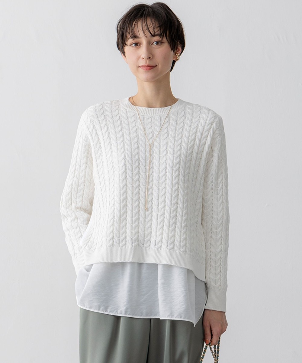 【オンワード】 23区 S(小さいサイズ)>トップス 【Oggi3月号掲載/洗える】コットンギマ ケーブル ニット ホワイト 32 レディース 【オンワード】 23区 S(小さいサイズ)>トップス 【Oggi3月号掲載/洗える】コットンギマ ケーブル ニット ホワイト 32 レディース