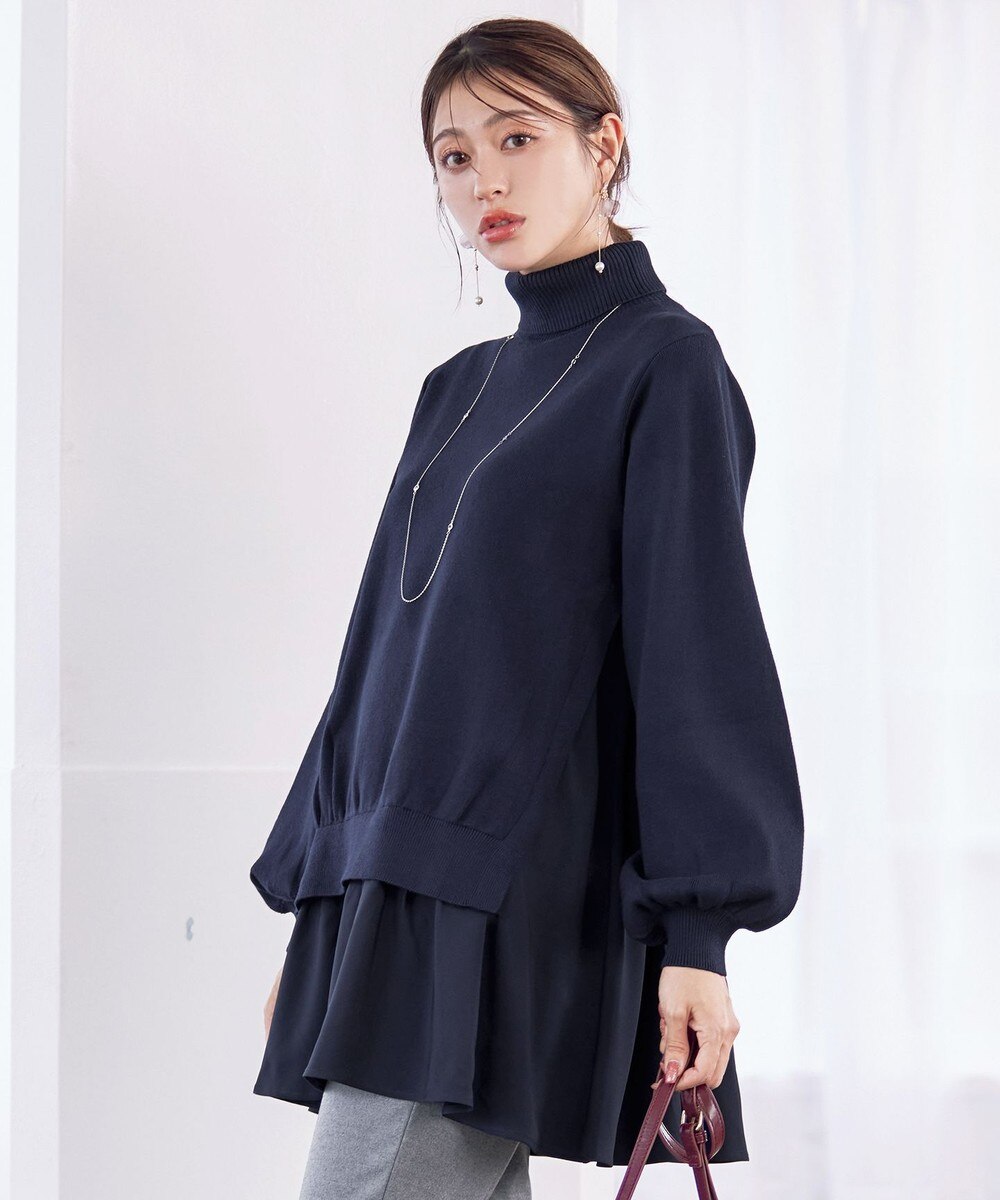 【洗える】コンビフレアニットトップス